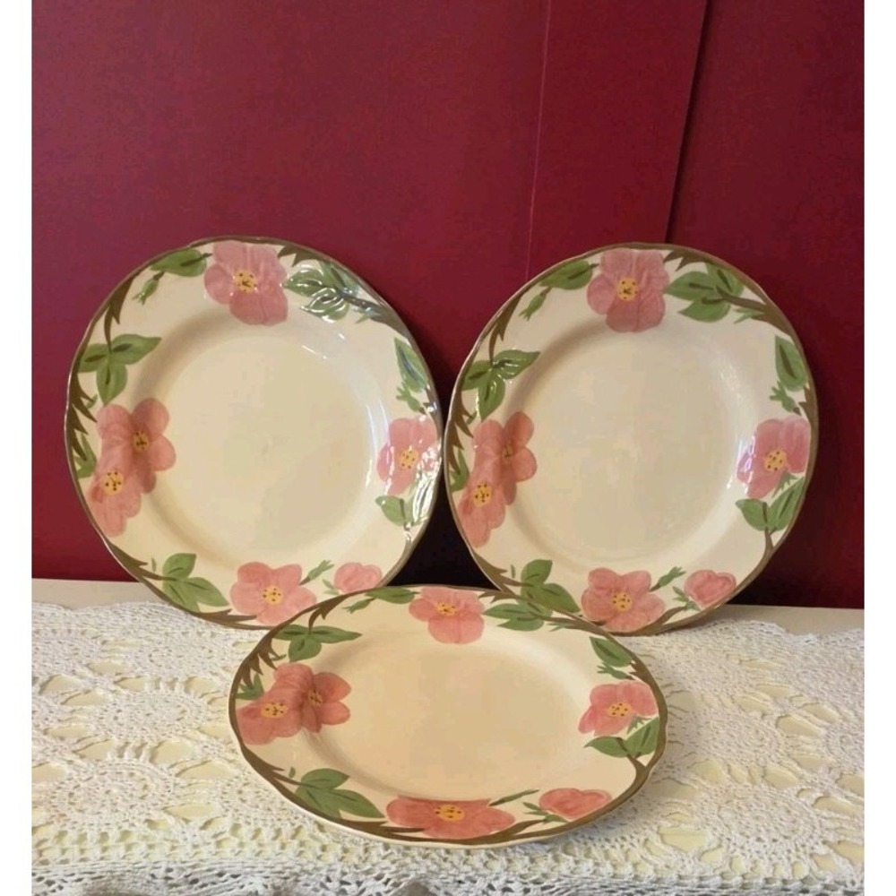 Set of 3 Franciscan Desert Rose Dinner Plates – Vintage Floral Pink Rose Pattern